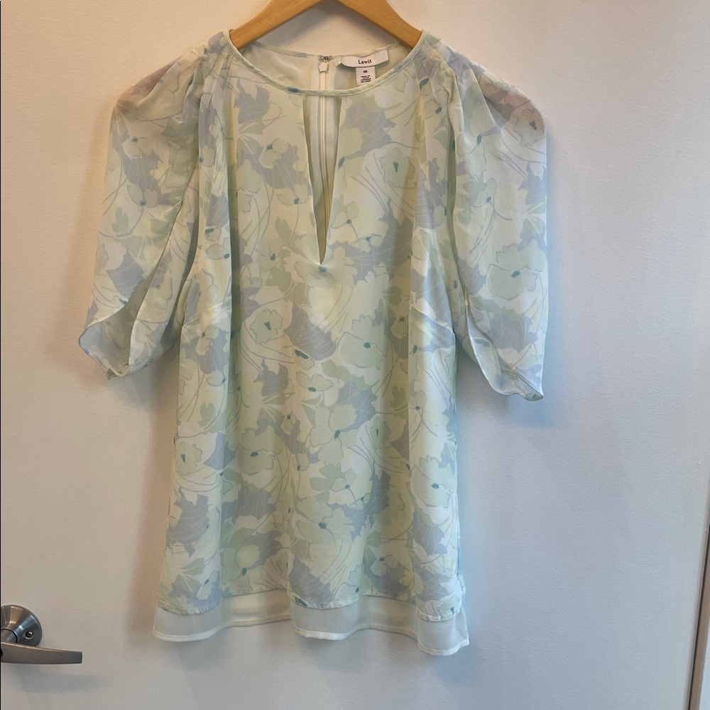Lewit Floral Sheer Blouse - Cream, Mint and Light Blue Size M